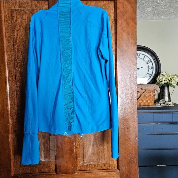 Womens Medium Blue Zip Up Sweatshirt Track Athletic Jacket Stretch - Picture 2 of 9